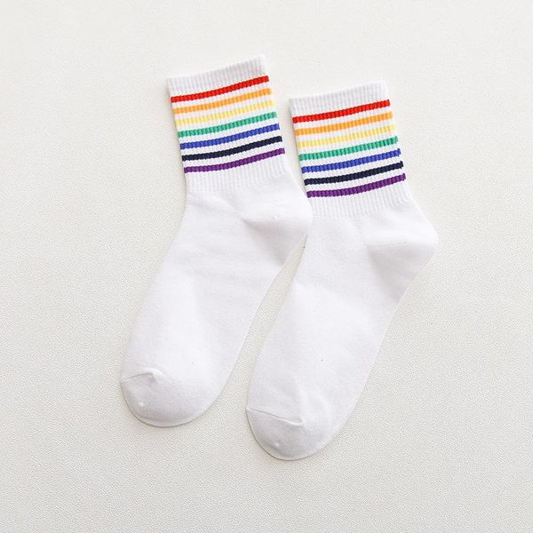 

rainbow striped lgbt kawaii cute korean streetwear women socks warm funny candy white black short winter cotton neon happy socks wmteaa