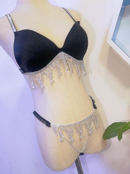 

2020 new 100% real ps luxurious rhinestone exotic lovely cute seamless wireless bra panties set underwear lingerie1, Red;black