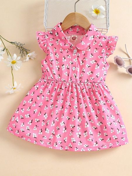 

baby ditsy floral print ruffle trim dress she02, Red;yellow