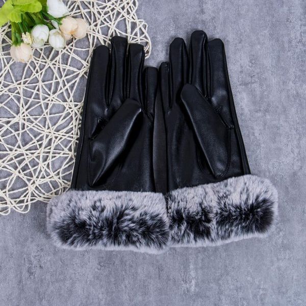 

women' glove pu leather/suede velvet winter driving gloves fur warm outdoor touch screen bow gloves mittens1 pair, Blue;gray