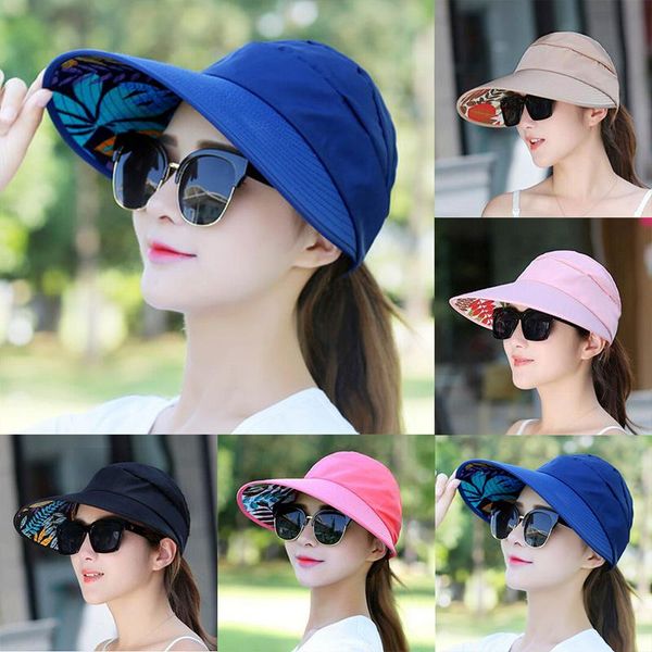 

1pc women's anti-uv fashion wide brim summer beach sun outdoor hiking folding hat, Blue;gray