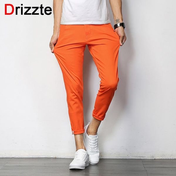 

men's pants drizzte mens british style slim chino soft denim stretch ankle orange blue grey 32 33 34 36, Black