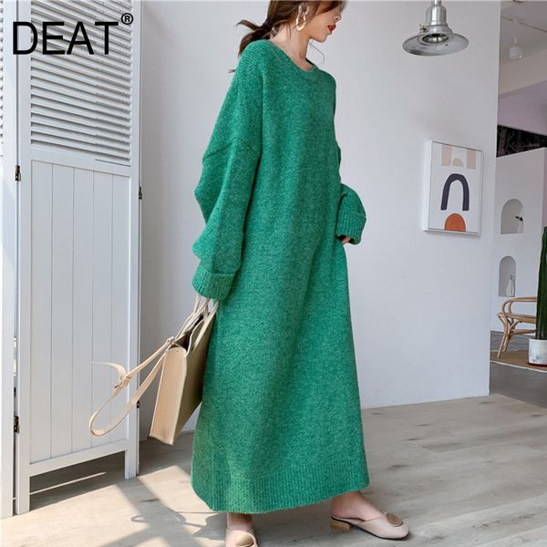 

deat 2020 new round neck full sleeves knits pullover loose long big size cashmere female sweater dress 19f-a150-02 c1120, White;black