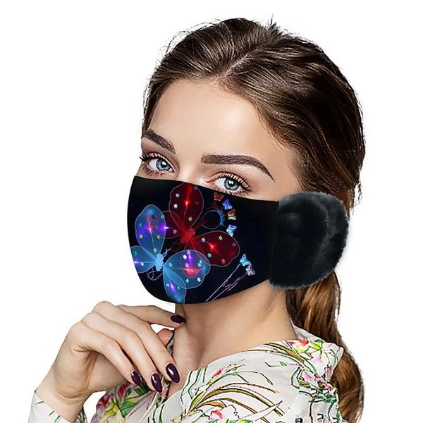 

women 2 in 1 warm earmuffs butterfly print autumn winter thicken plush outdoor face cover windproof dustproof mouth cover wmteyq