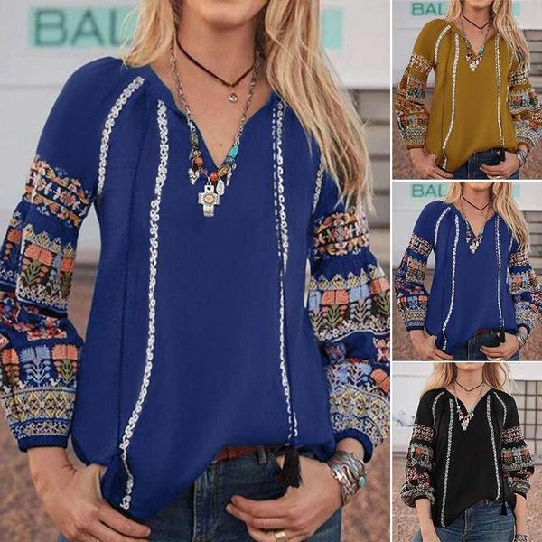 

women's blouses & shirts women's printed blouse zanzea 2021 bohemian puff sleeve fashion v neck work blusas female lace-up tunic o, White