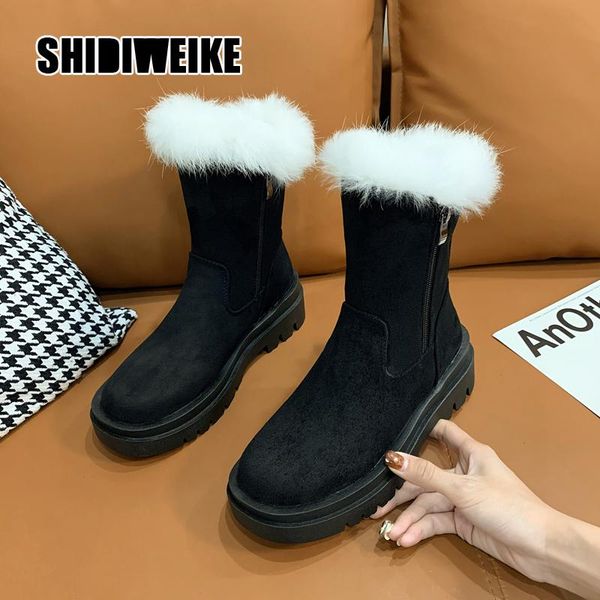 

fashion women suede boots with warm fur plush shoes woman keep warm snow round toe boot casual snow boots va174, Black