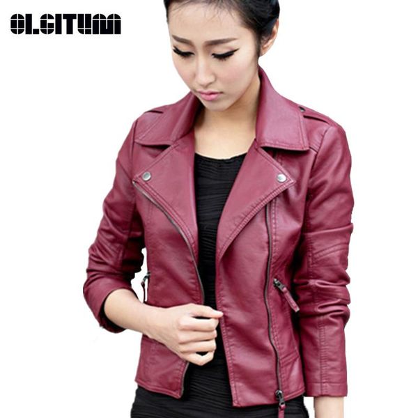 

women spring autumn jacket 2020 solid black cool motorcycle jacket coat slim short style outwear pu leather, Black;brown