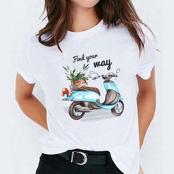 

t shirt for women cartoon motorbike fashion style cute 90s ladies print lady t-shirts womens graphic female tee t-shirt, White