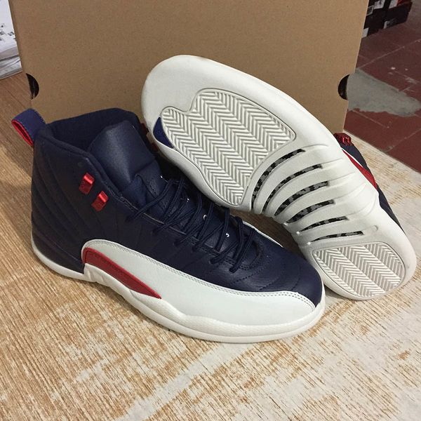 

new realease 12 college navy 130690-445 men basketball shoes deep blue sail-university red authentic sneakers sports shoes 8-13, White;red