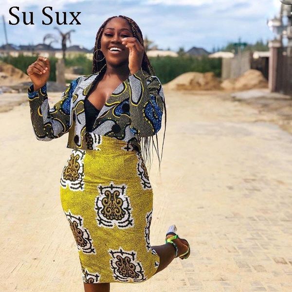 

african clothes 2 piece set print skirt set women african dresses for women long sleeve crop blazer&pencil skirt autumn1, Red