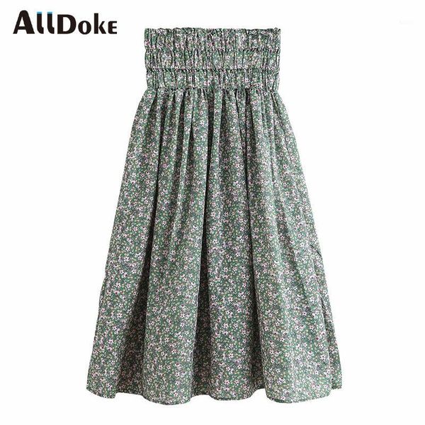

alldoke floral print ball gown skirt women summer high waist green casual vintage ladies maxi long skirts femme jupe longa1, Black