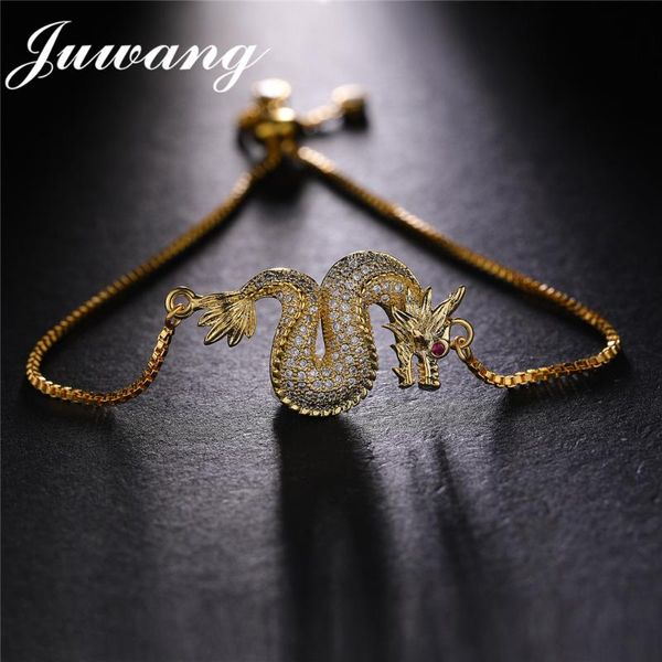 

juwang dragon charm bracelets for party cubic zircon with adjustable box gold color chains jewelry special gifts, Black