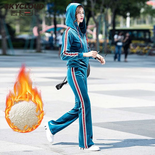 

fashion sportswear casual autumn winter suit wide leg pants 2020 new plush two-piece women's set, Gray