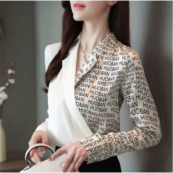 

letter silk mending and of women's shirts ladies'blouses korean office lady woman's blouse kewi, White