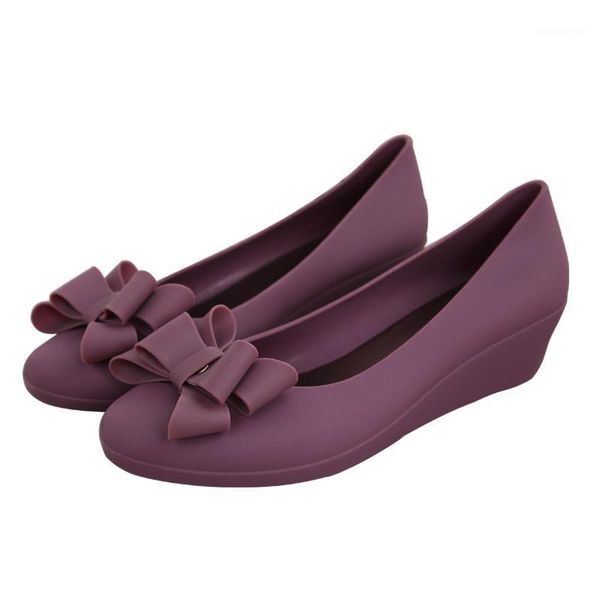 

sandals summer fashion korean style classic bowknot shallow women beach pointed toe wedges slip-on lady jelly shoes1, Black
