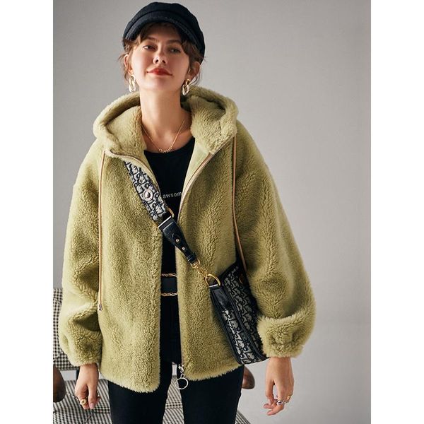 

jacket casual women winter coat wool abrigos mujer invierno with fur hood thick warm kg-26, Black
