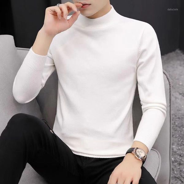 

2020 autumn and winter new youth korean slim men's high neck sweater men's solid color sweater men1, White;black