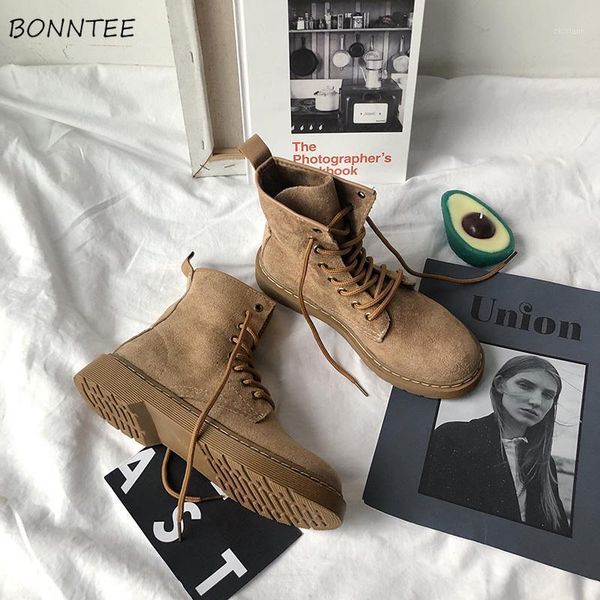 

boots women non-slip all-match thick bottom shoes ulzzang platform lace-up retro lady daily fashion bf cool1, Black