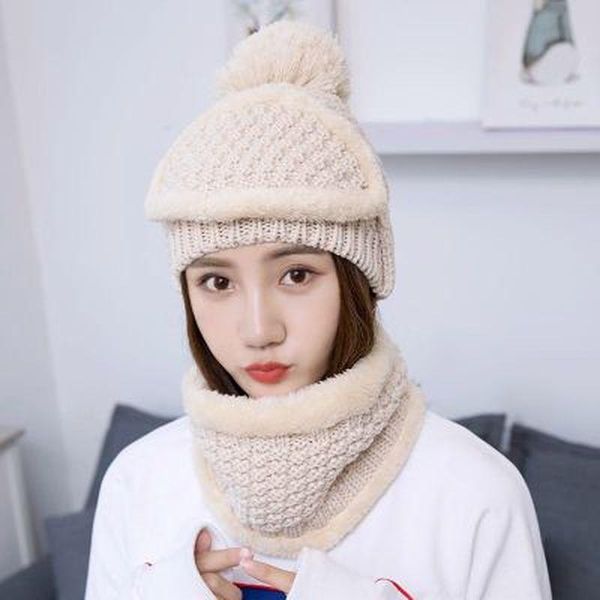 

beanie/skull caps winter beanie outdoors women fashion solid fur wool lining thick warm knit cashmere hat cap scarf sets skullies bonnet, Blue;gray