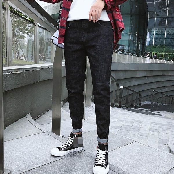

men summer skinny stretch straight jeans washed casual solid spring men denim jeans slim retro straight male quality pants1, Blue