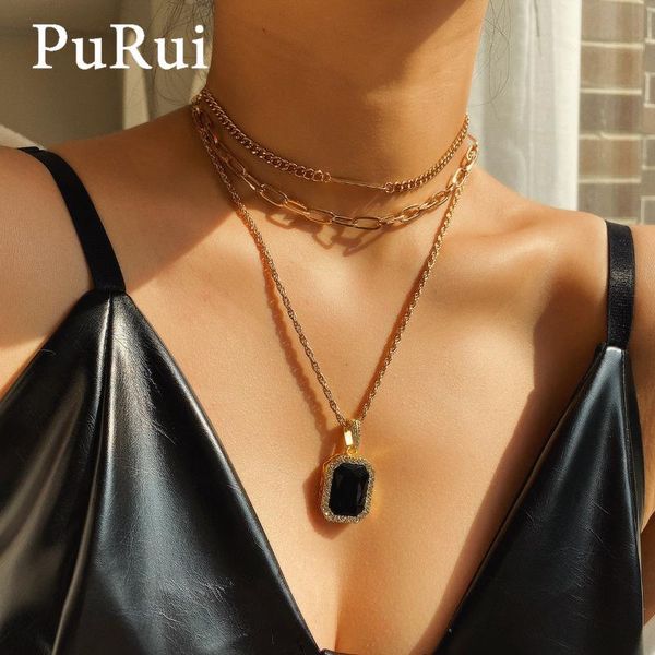 

pendant necklaces purui punk multi layered choker necklace gold color collar statement gem for women fashion jewelry, Silver
