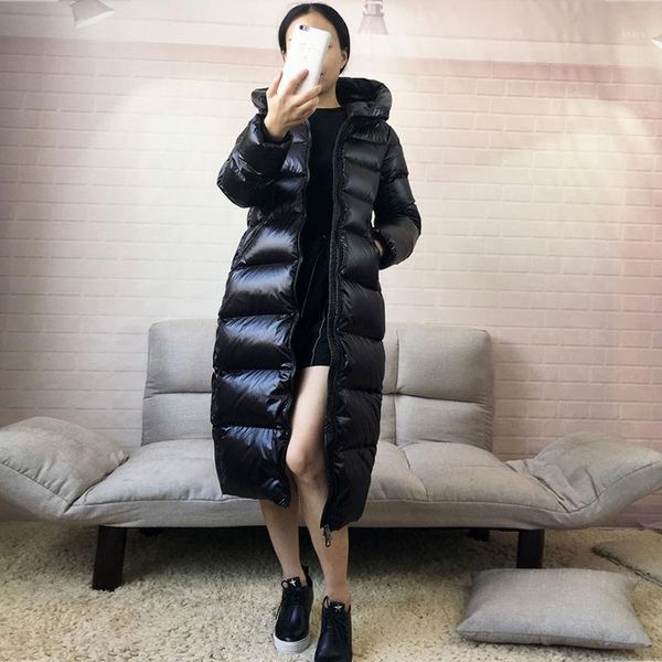 

down jacket women winter warm jackets women's long light white duck down jacket ultralight hooded coat snow outwear1, Black