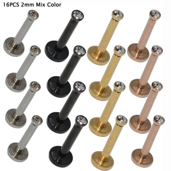 

16pcs wholesale price surgical steel internally threaded cz gem labret lip ring zircon ear tragus cartilage earring piercing 16g q bbyblw, Silver