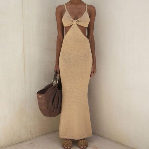 

casual dresses meqeiss spaghetti strap backless maxi sleeveless women party club elegant hollow dress sundress, Black;gray