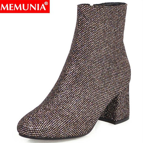 

memunia big size 34-43 ladies prom ankle boots square toe zip autumn winter boots thick high heels shoes bling women 2020, Black