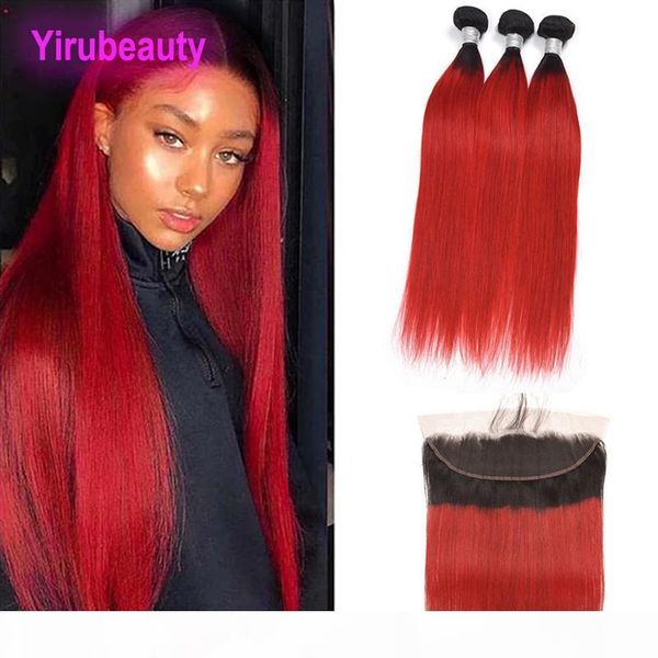 

peruvian human hair 3 bundles with 13x4 lace frontal with baby hair 1b red straight bundles with 13*4 frontal straight wholesale, Black;brown