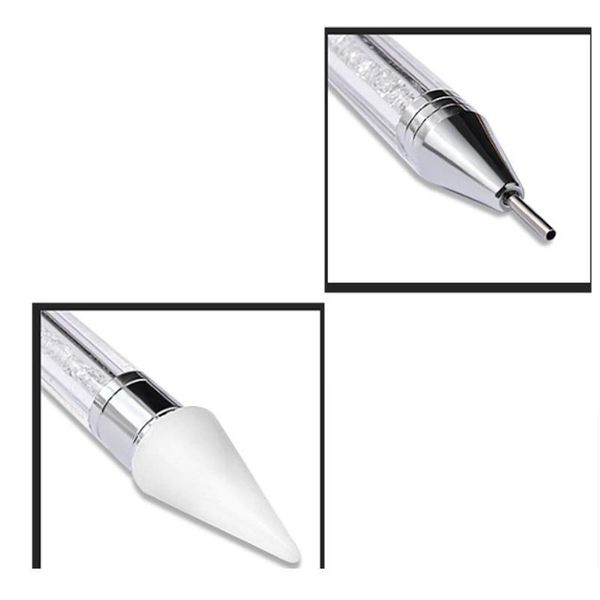 

2 way double crystal rhinestone dotting drill dot painting point pen acrylic nail art manicure polish tool qyloft, Silver