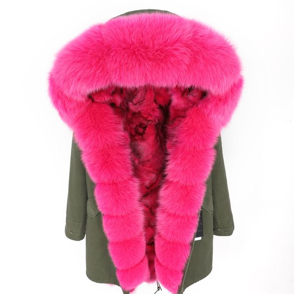 

2021 new real fox skin lining fur collar women's winter long park coat 4xti, Black
