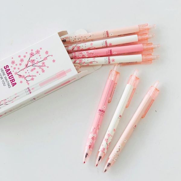

2x fresh sakura floral gel pen writing signing pen school office supply stationery 0.5mm black1