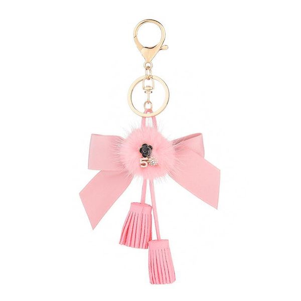 

keychain bow knot key chain with mink fur ball gifts for women llaveros mujer car bag accessories keyring holder h wmtyxd, Silver