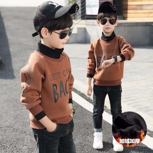 

and boys' sweater autumn 2020 spring new wear plush foreign sle middle school children's thickened t-shirt trend kqj1, Black