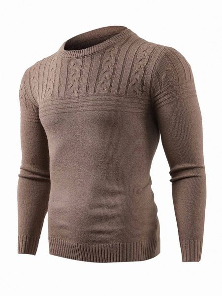 

men cable knit round neck sweater p9jk#, White;black