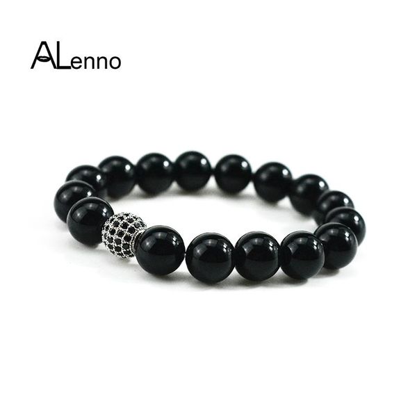 

charm bracelets alenno 10mm copper micro pave setting ball natural stone bead strand charms yoga for women men wedding party jewelry, Golden;silver