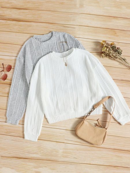 

2pcs ribbed knit pullover 89wz#, White;black