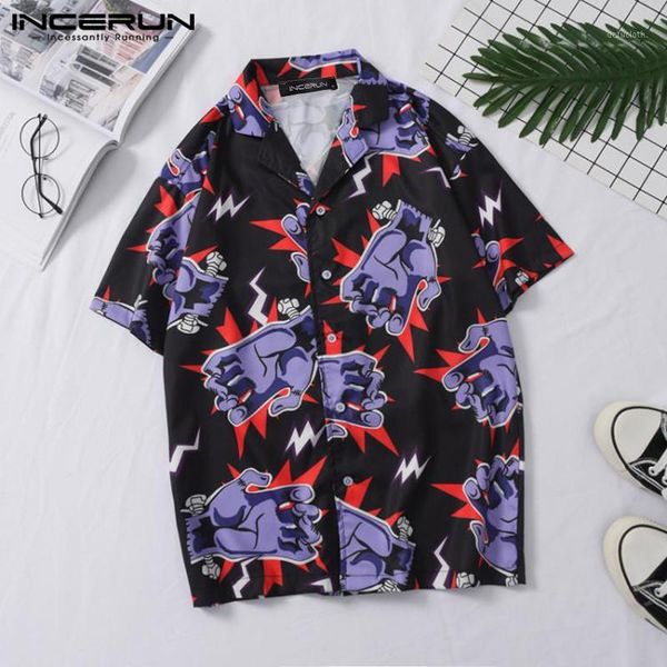 

incerun 2020 fashion printing men shirt short sleeve casual lapel streetwear hawaiian shirts vacation chic camisas hombre s-5xl1, White;black