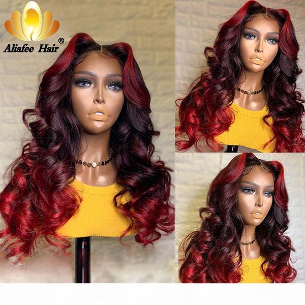 

aliafee brazilian loose deep wave wigs curly lace frontal human hair wigs burgundy highlights 99j lace wig pre plucked for women, Black;brown