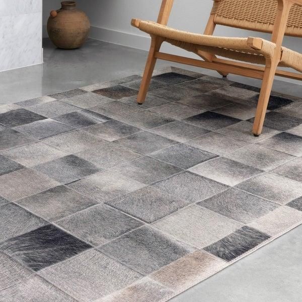 

carpets sqaure cowhide patchwork area rug charcoal / grey