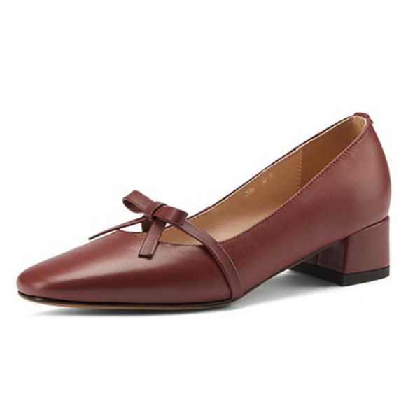 

dress shoes elegant women loafers genuine leather butterfly knot thick heels pumps 2021 spring office lady working woman, Black
