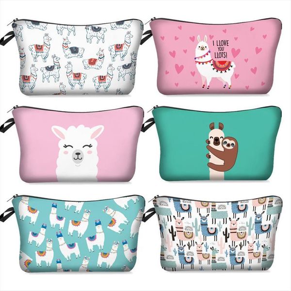 

cute sloth llama pattern cosmetic bag multicolor travel makeup storage handbag ladies pouch purse