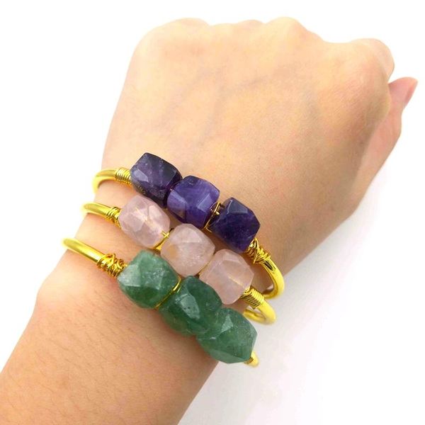 

bangle natural crystal gemstone wire wrap handmade amazonite prehnite citrine rose quartz amethyst jewelry charm, Black