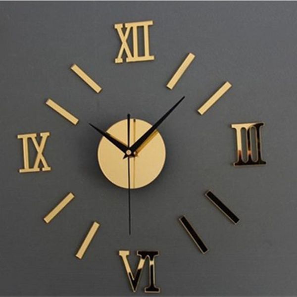 

45x45cm roman numer 3d watch acrylic mirrored digital wall clock for living room modern design diy home decor