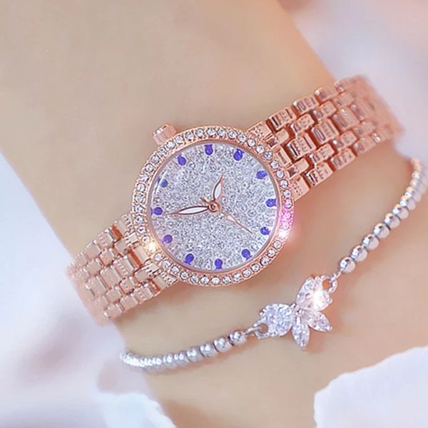 

2020 bee sister diamond quartz luxury brand bracelet watches woman rose gold ladies steel waterproof wrist watch crystal unique, Slivery;brown