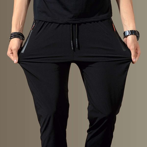 

2021pants men's summer stretch ice silk straight tube korean casual pants slim trend loose guard pants youth sports pants men's pa, Black