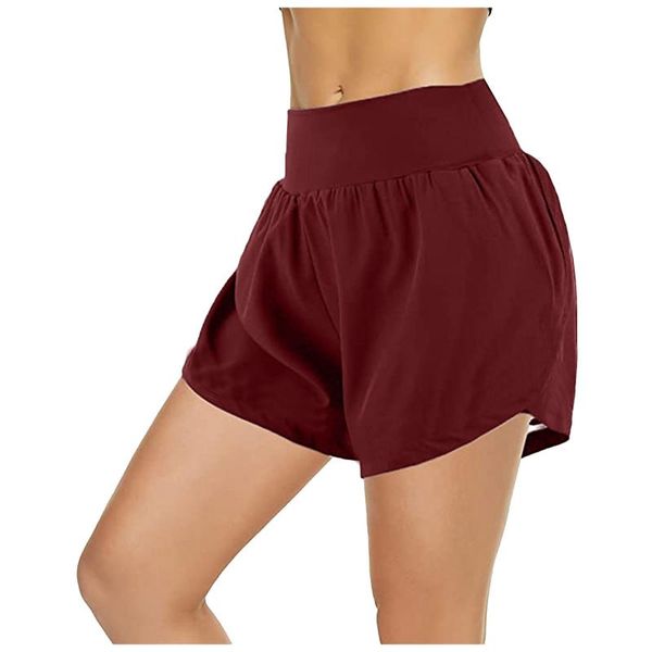 

women's shorts high waist stretch athletic workout active fitness volleyball 2 in 1 running double layer slim sports 6, White;black