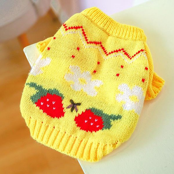 

dog apparel pet sweater autumn and winter product warmth warm flower strawberry puppy clothes