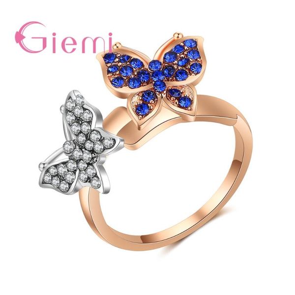 

wedding rings giemi rose gold butterfly shape colorful zircon romantic ring for women anniversary friendship choice gift, Slivery;golden